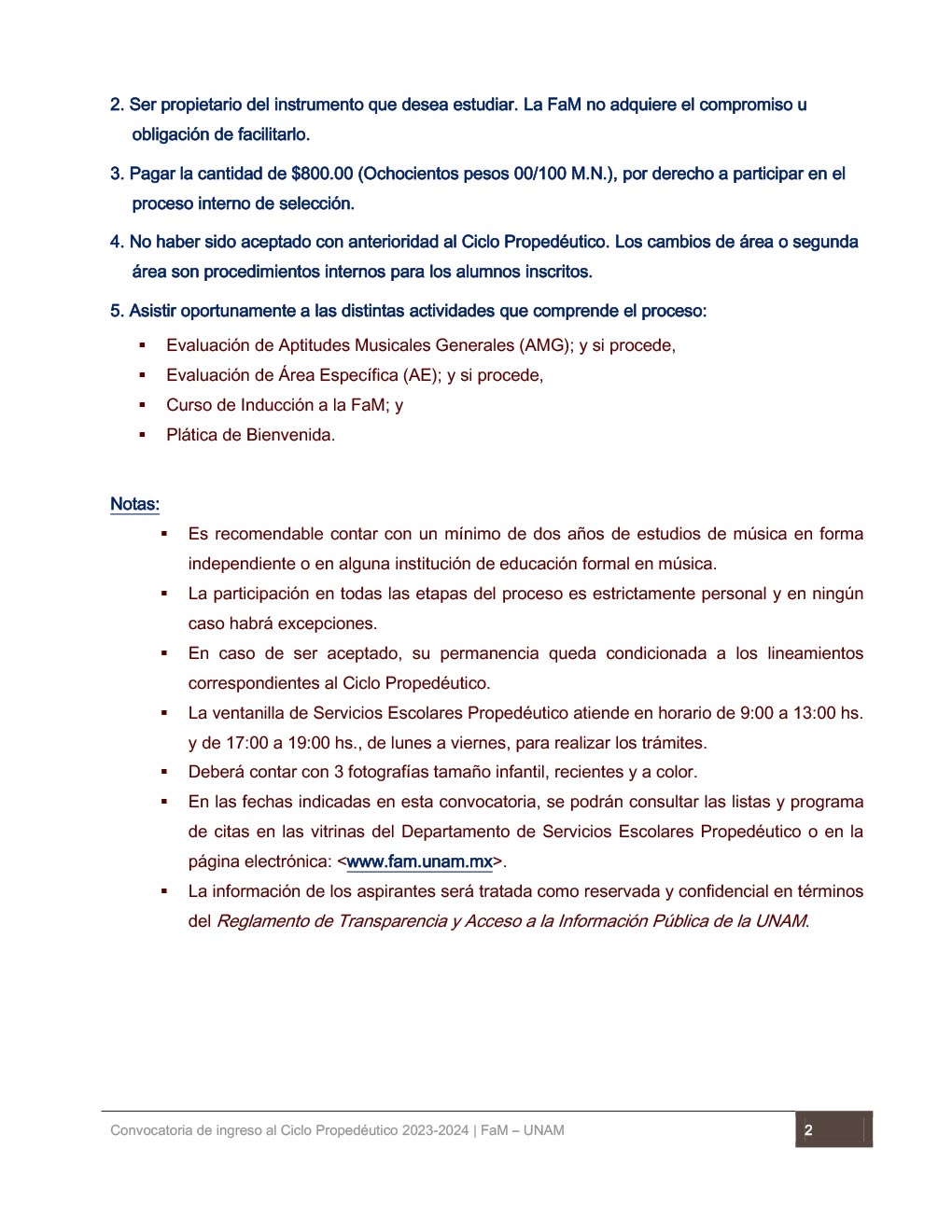 Convocatoria FaM UNAM 2023 Ingreso a Propedéutico